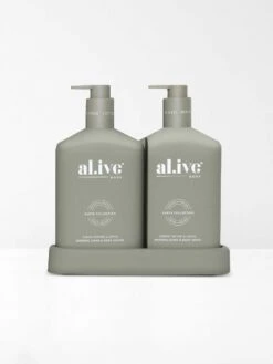 Green Pepper & Lotus Wash & Lotion DUO + Tray -Household Items Discount al ive green pepper lotus natural hand body lotion pack 2