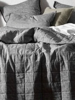 Chambray Coverlet - Smoke 9 Chambray Coverlet - Smoke -Household Items Discount chambray fringe bedcover smoke detail