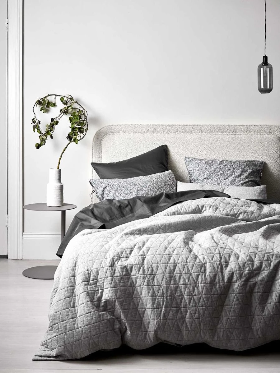 Chambray Quilted Quilt Cover - Dove 3 Chambray Quilted Quilt Cover - Dove