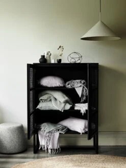 Vintage Linen Fringe 45cm Round Cushion - Black -Household Items Discount cushions throws lilac limestone cupboard 1