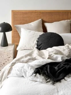 Vintage Linen Fringe 45cm Round Cushion - Black -Household Items Discount emile bedlinen marshmallow 4