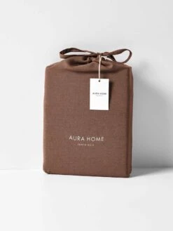 Emile Linen Fitted Sheet - Clove -Household Items Discount emile pure linen flat sheet clove packaging 3