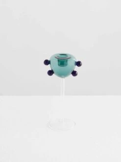 Grand Pompom Candleholder - Teal -Household Items Discount maison balzac grand pompom candle holder clear with teal indigo 2