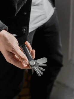 Leather Key Organiser - Charcoal Grey -Household Items Discount orbitkey leather charcoal grey stitching 4