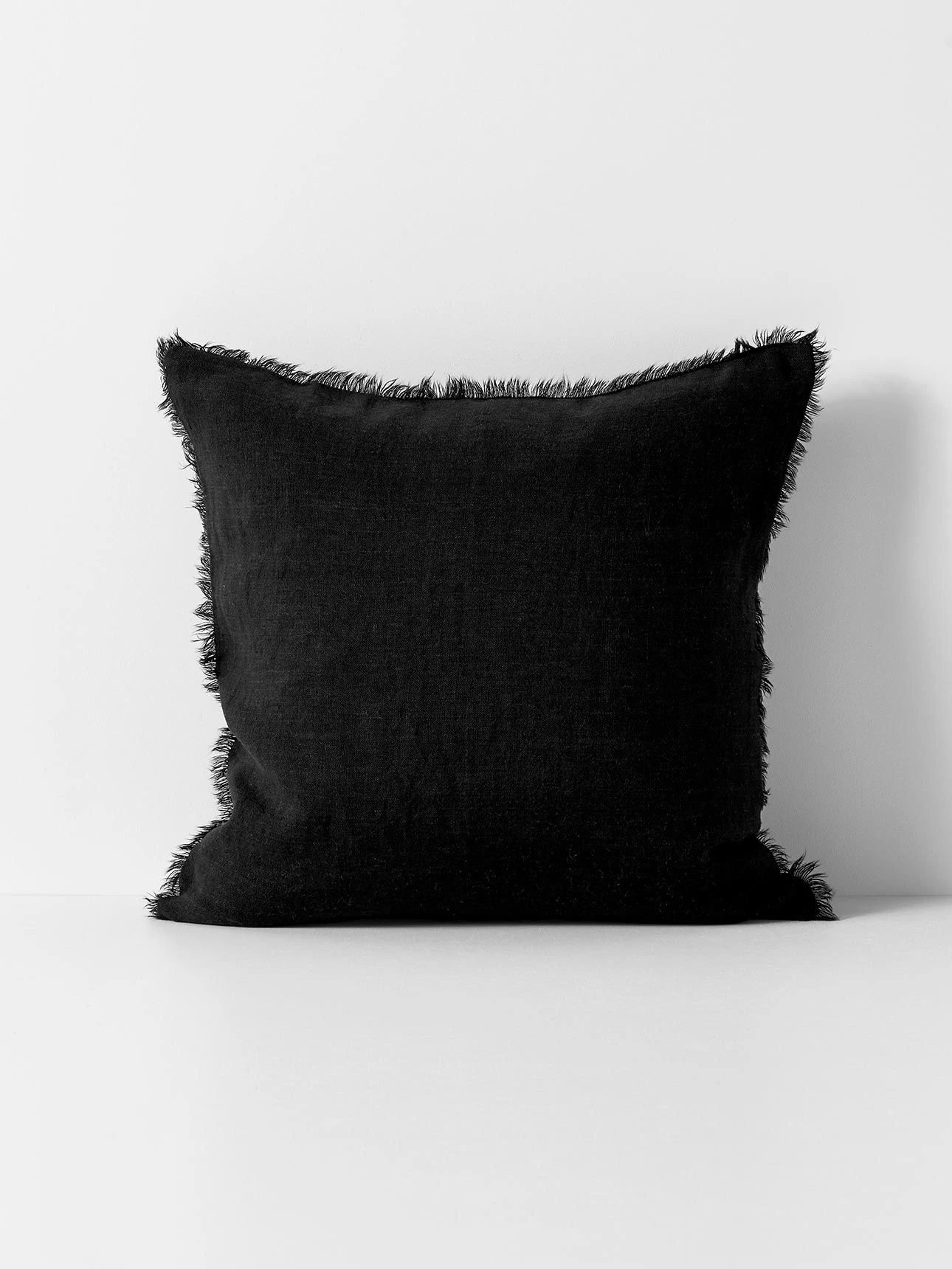 Vintage Linen Fringe Cushion - Black