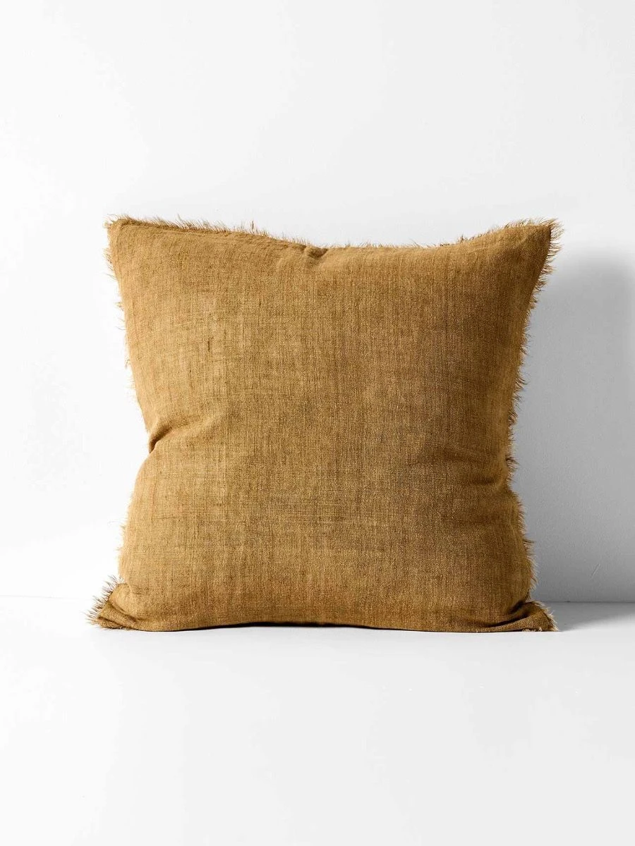 Vintage Linen Fringe Cushion - Bronze 3 Vintage Linen Fringe Cushion - Bronze