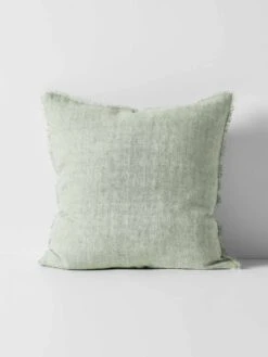 Vintage Linen Fringe Cushion - Sage
