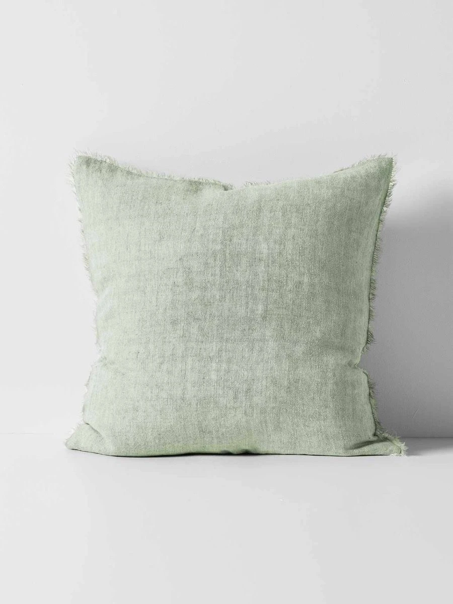 Vintage Linen Fringe Cushion - Sage 3 Vintage Linen Fringe Cushion - Sage