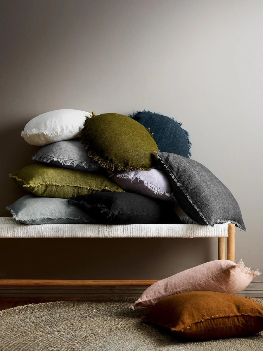 Vintage Linen Fringe Round Cushion - Tobacco 5 Vintage Linen Fringe Round Cushion - Tobacco - Image 3