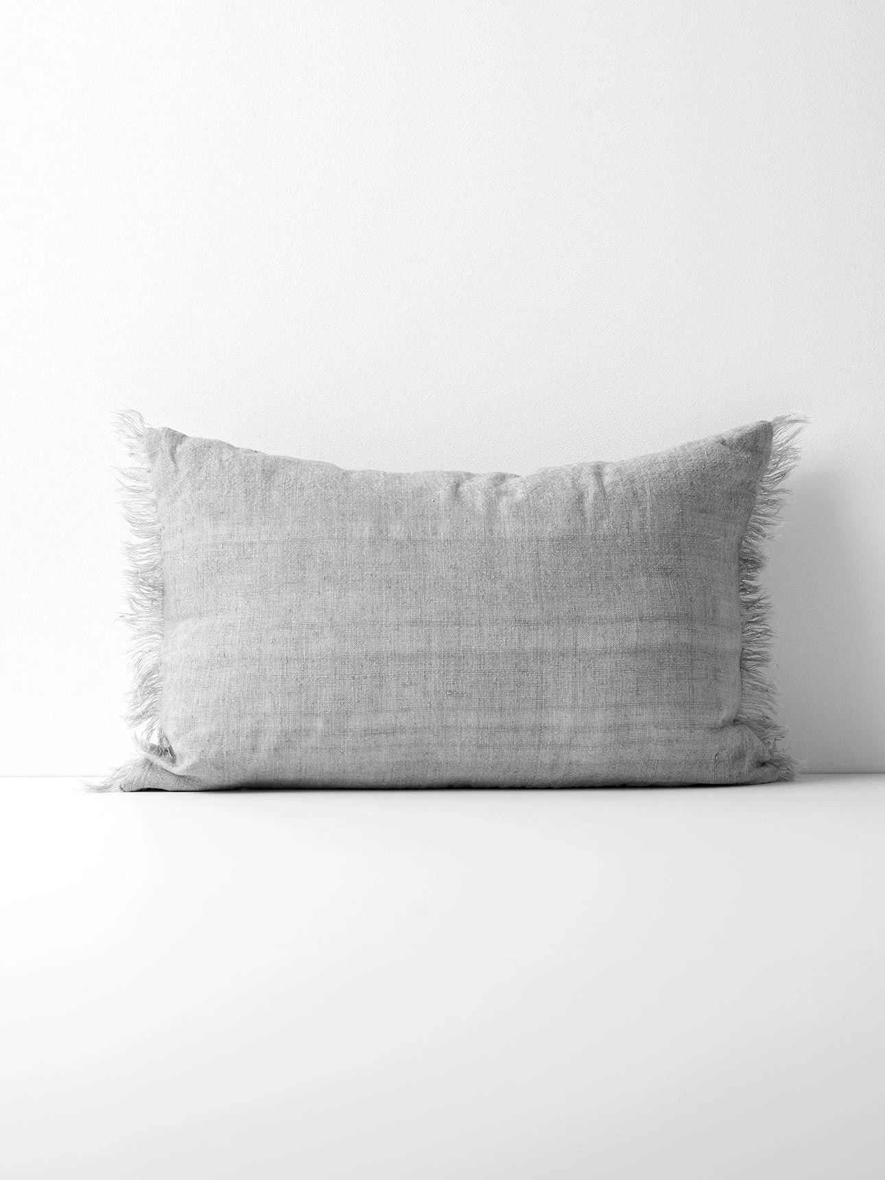 Vintage Linen Fringe Rectangle Cushion - Smoke
