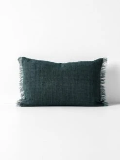 Vintage Linen Fringe Rectangle Cushion - Storm