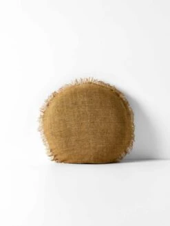 Vintage Linen Fringe 45cm Round Cushion - Bronze
