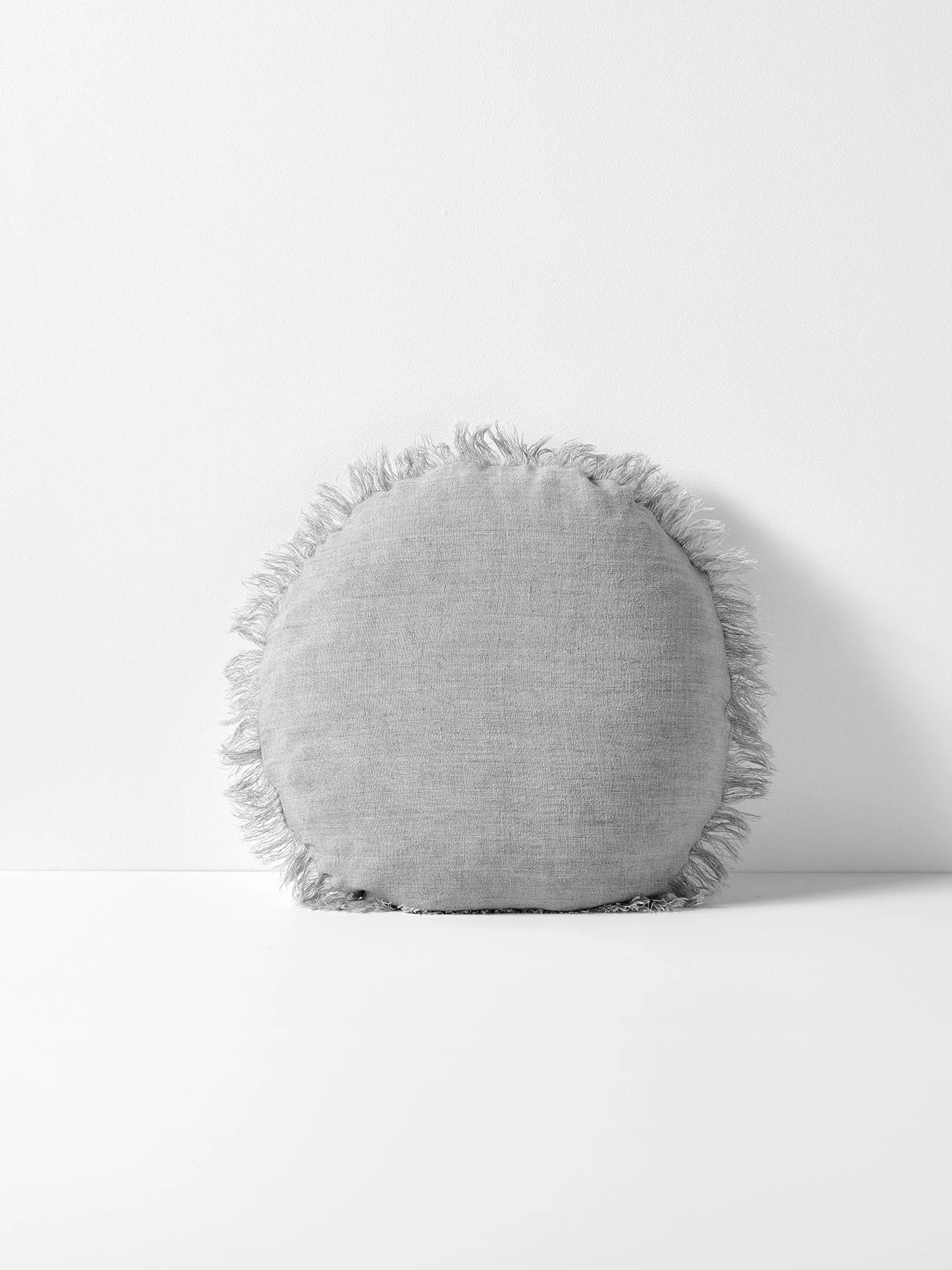 Vintage Linen Fringe 45cm Round Cushion - Smoke 3 Vintage Linen Fringe 45cm Round Cushion - Smoke