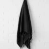 Vintage Linen Fringe Throw - Black