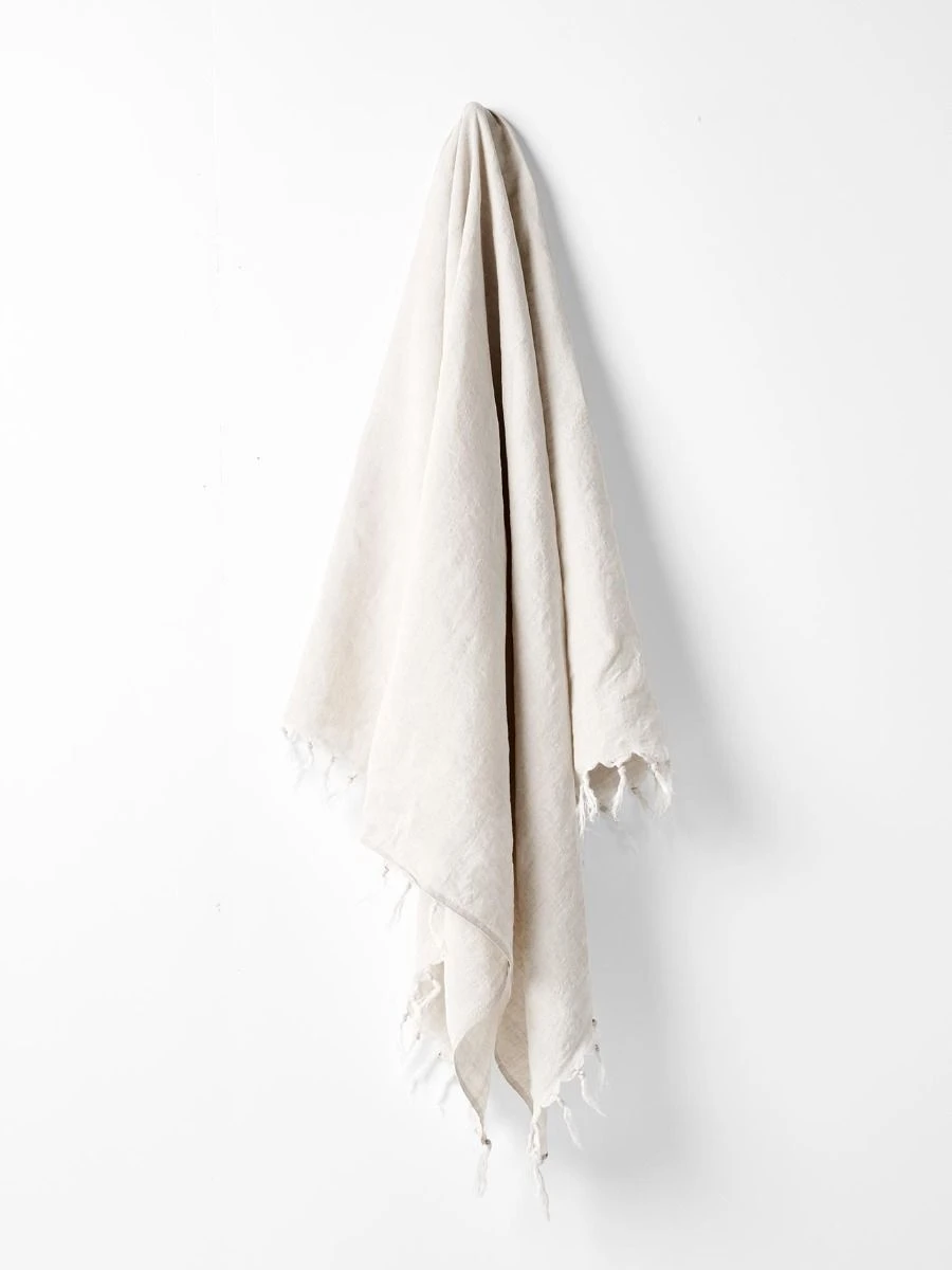 Vintage Linen Fringe Throw - Sand 3 Vintage Linen Fringe Throw - Sand
