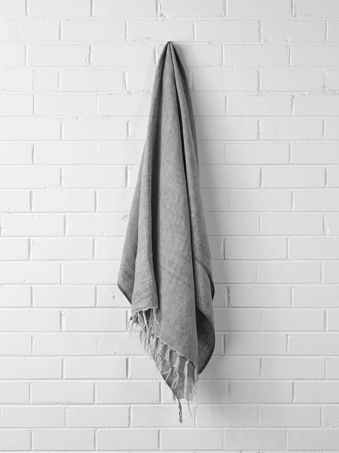 Vintage Linen Fringe Throw - Smoke