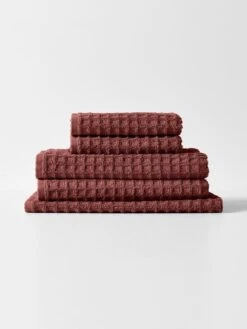 Waffle Bath Towel - Mahogany -Household Items Discount waffle towel stack mahogany 1
